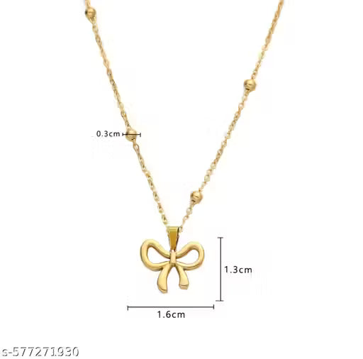 Elegant Gold Plated Bow Pendant Necklace for Women and Girls | Trendy Stylish Lightweight Chain | Daily Wear Jewellery Gift
