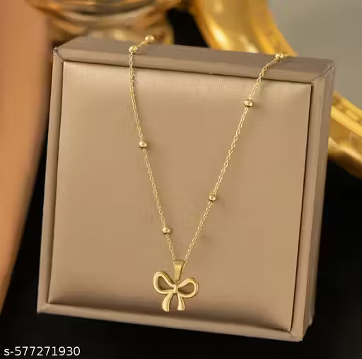 Elegant Gold Plated Bow Pendant Necklace for Women and Girls | Trendy Stylish Lightweight Chain | Daily Wear Jewellery Gift